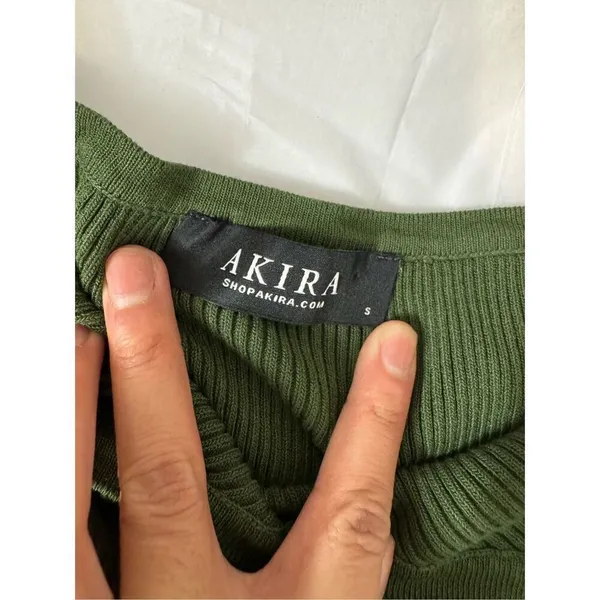 AKIRA Green Ribbed Off Shoulder Long Sleeve Bodycon Mini Dress Size S - Image 6