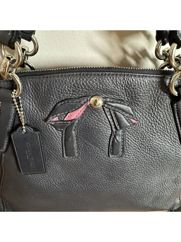 Coach Black Pebbled Leather Bow Detail Carryall Satchel Crossbody Bag F28839 - Image 3