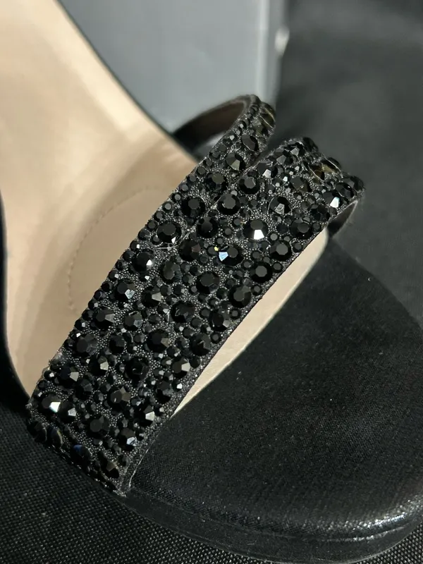 David’s Bridal Women’s Black Rhinestone Prom Party Dress Heels In Box SZ 7.5 - Image 3