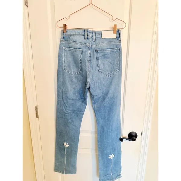 7 For All Mankind Easy Slim‎ Jeans Womens 27 Light Blue Floral High Rise - Image 6