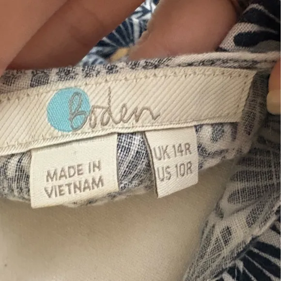 BODEN Linen Blue Patterned Neck Tie‎ Dress Size 10 - Image 4