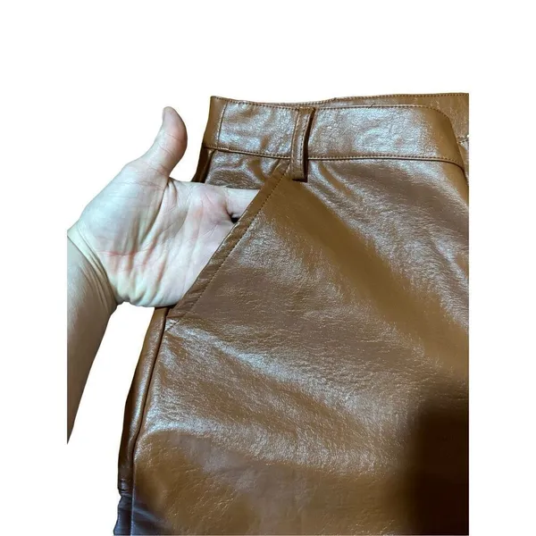 Princess Polly cognac brown wide leg faux leather‎ high rise pants sz 10 - Image 10