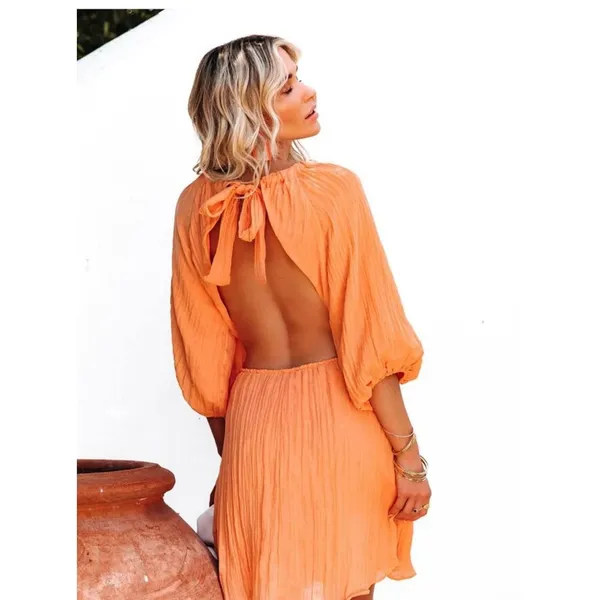 VICI |Orange Kaiga Backless Plisse Dress | Small - Image 2