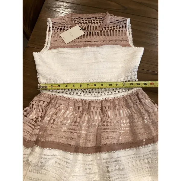 Alexis Embroidered Lace Melania sleeveless fit flare mini Dress White & Beige S - Image 5