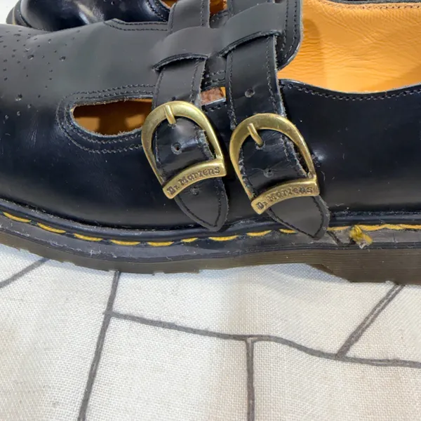 Dr. Martens 8065 Mary Jane SZ 7 Black Leather Made in England Double Buckle VTG - Image 5