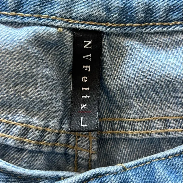 Blue Flare Wide Leg Jeans with Red Embroidery - Image 4