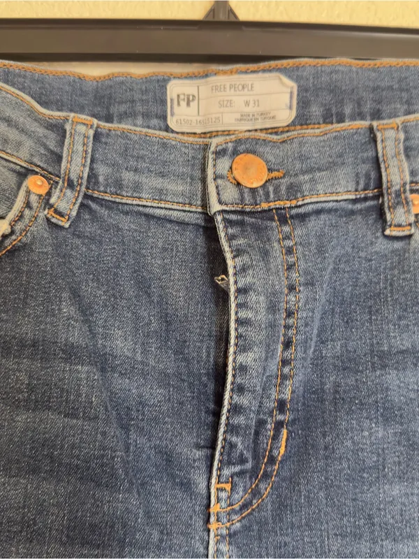 The Free People Skinny Jeans Zip Fly High Waist Light Blue Distressed Raw Hem - Image 3