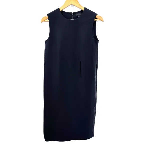 COS Black Wool Silk Blend‎ Sleeveless Shift Dress Round Neck Minimalist Size 2 - Image 6