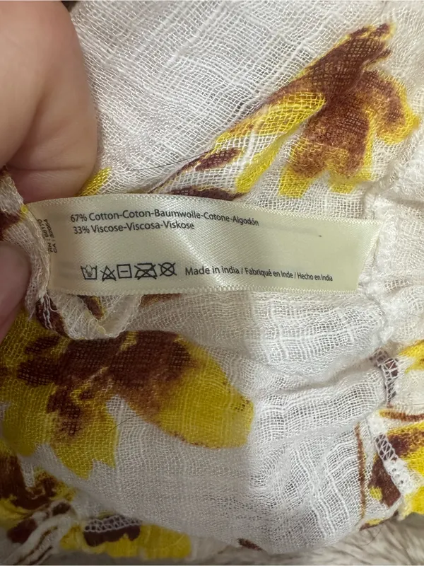 Free People White Floral Ruffle V-Neck Top with Yellow and Brown Print - Image 11