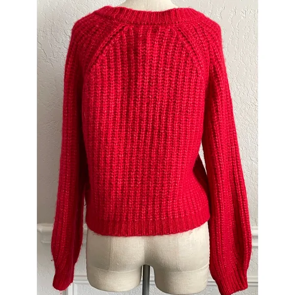Lulus Red V Neck Rhinestone Cardigan Sweater XS - Image 6