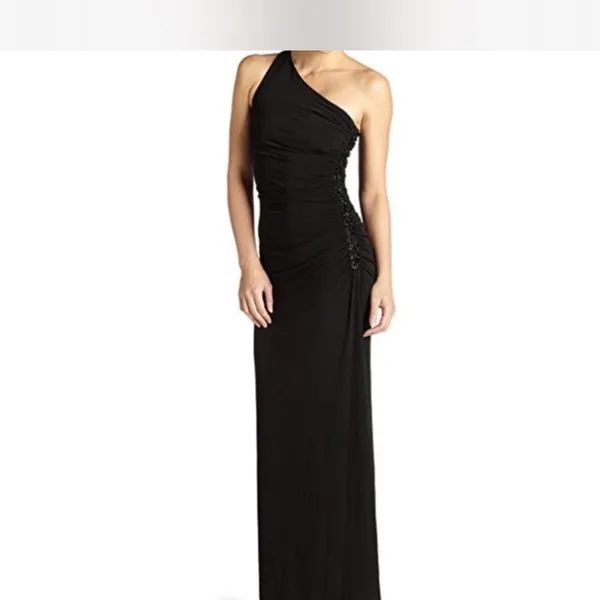Laundry by Shelli Segal Formal Gown Navy One Shoulder Crystal Bead Ball Wedding - Image 3