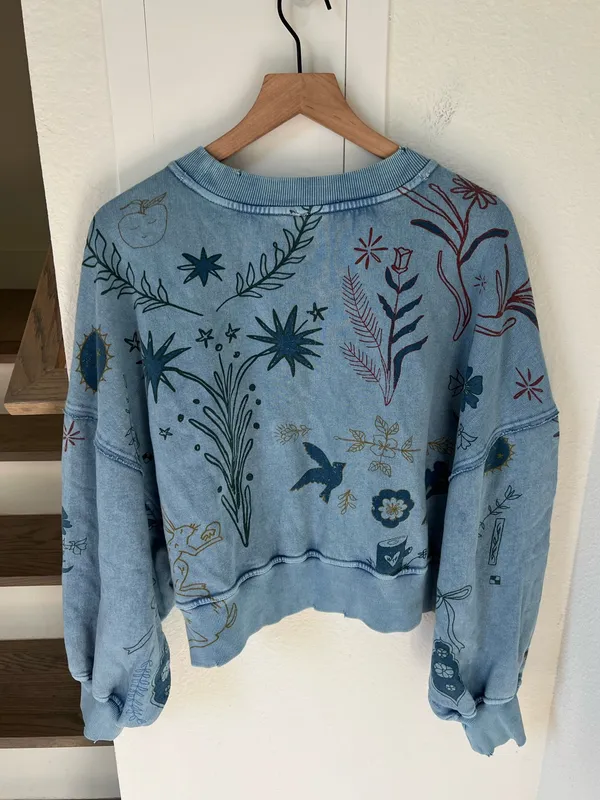 Free People Gaia Sweatshirt in Folk Combo Blue NWT - Image 3