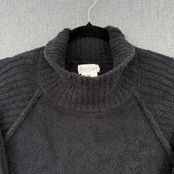 Softies Marshmallow Rib Mock Neck Sweater Black Sz L Plush Cozy Lounge Oversized - Image 2