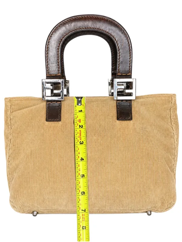 FENDI Corduroy Tote Bag with Dark Brown Leather Handles Vintage - Image 4