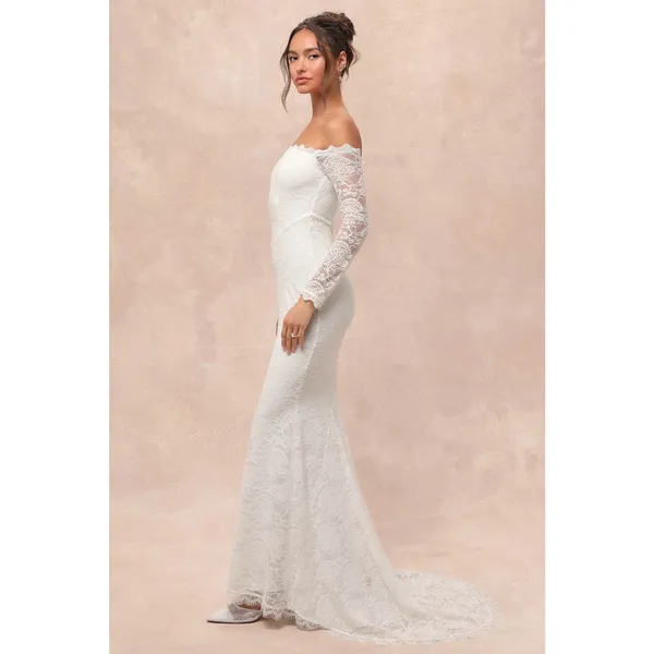 NWT Lulus Beloved Promise White Lace Off-the-Shoulder Mermaid Dress Bridal Sz M - Image 4