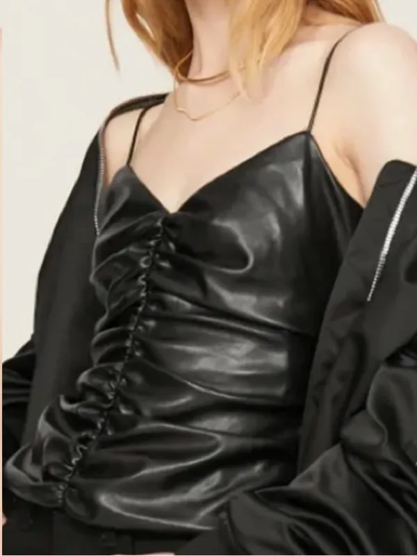 Like New 7 For All Mankind Faux Leather Ruched Cami Top Small Retail $178.00 - Image 3