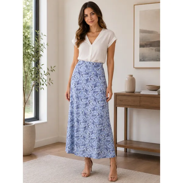 Sag Harbor Women's Blue Tropical Leaf Midi Skirt A-Line Casual Summer Vacation - Image 2