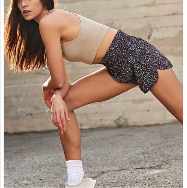 Free People FP Movement The Way Home Run Shorts Black & White Leopard Print - Image 6