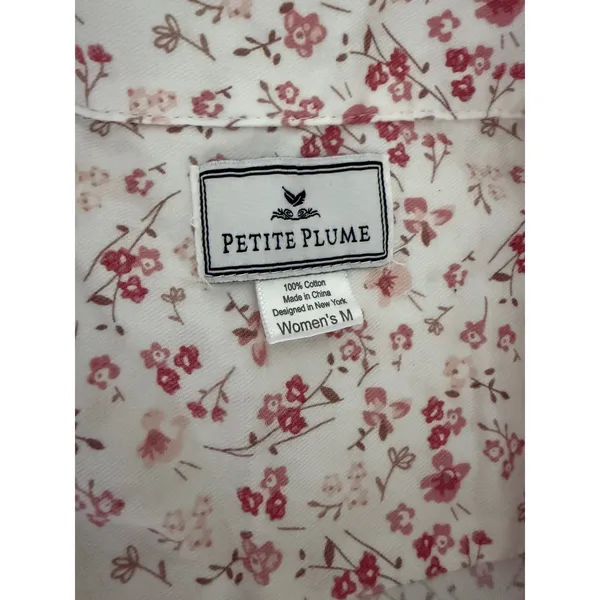 Petite Plume Pink White Floral Cottagecore Button-up Short sleeved Pajama Top M - Image 4