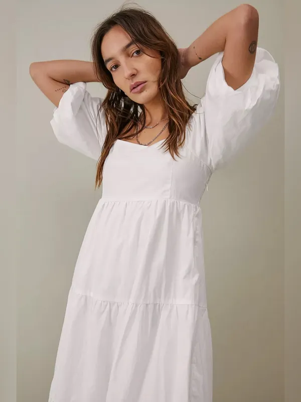 NWT Faithfull The Brand Kiona White Midi Dress Tiered Poplin Womens Size 4 / S - Image 7