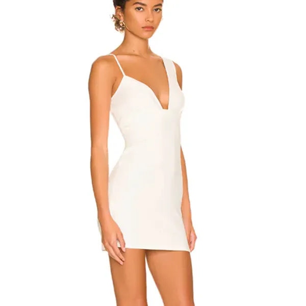 Superdown White Bodycon Slip Dress SMALL Plunging Asymmetrical Club Revolve NEW - Image 2