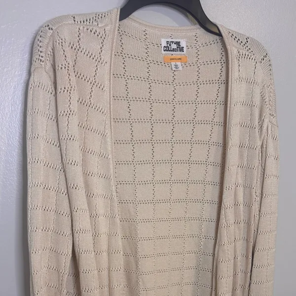 Future Collective Jenny Lopez Cream Pointelle Cardigan Size Small - Image 3
