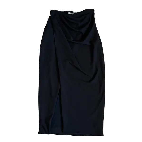 Abercrombie & Fitch‎ Black Draped Wrap Midi Skirt XS Elastic Waist Lined Stretch - Image 3