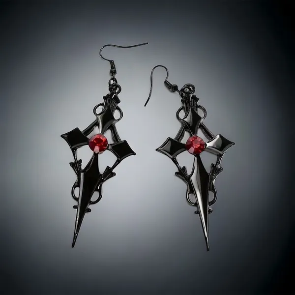 Retro Style Gothic Black Cross Earrings Funky Vintage Style Faux Fashion Jewelr - Image 3