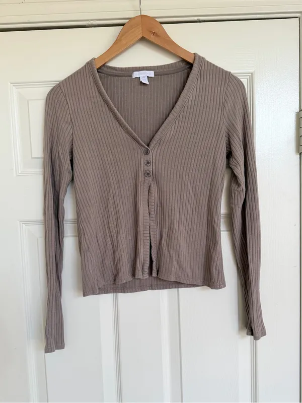 Beyond Yoga Well Traveled Ribbed Lounge Cardigan Taupe Tan Small - Image 3