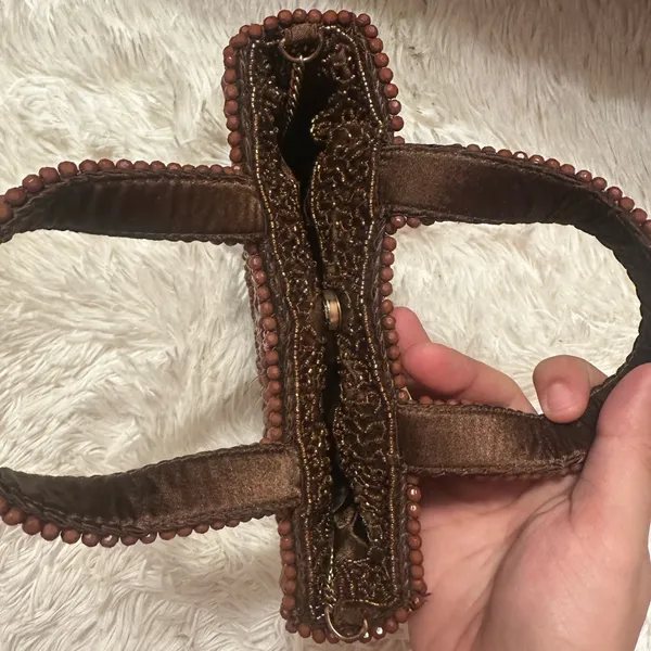 Elegant Brown Beaded Handbag - Image 3