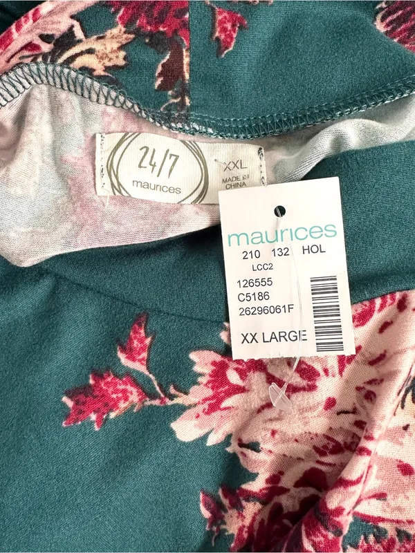 Maurices Mock Neck Dress XXL Green Floral Knit Pockets Long Sleeve Stretchy New - Image 6