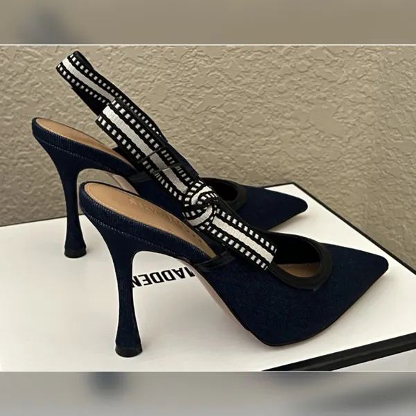 Steve Madden Women’s Bri Dark Denim Design Heels Size-6.5 - Image 8