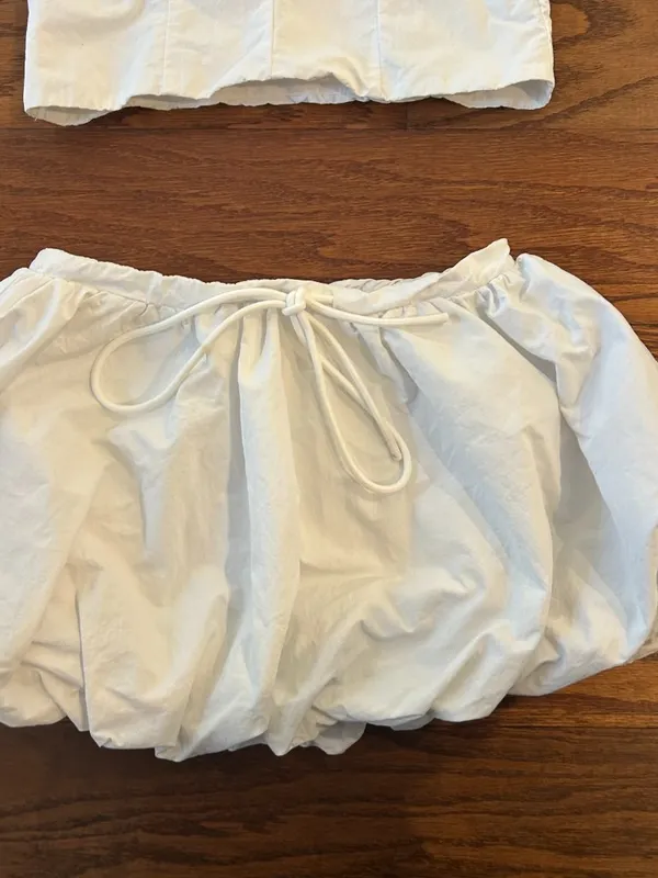 MISSGUIDED White Corset Tank Top Bubble Hem Mini Skirt Matching Set Size XS - Image 8