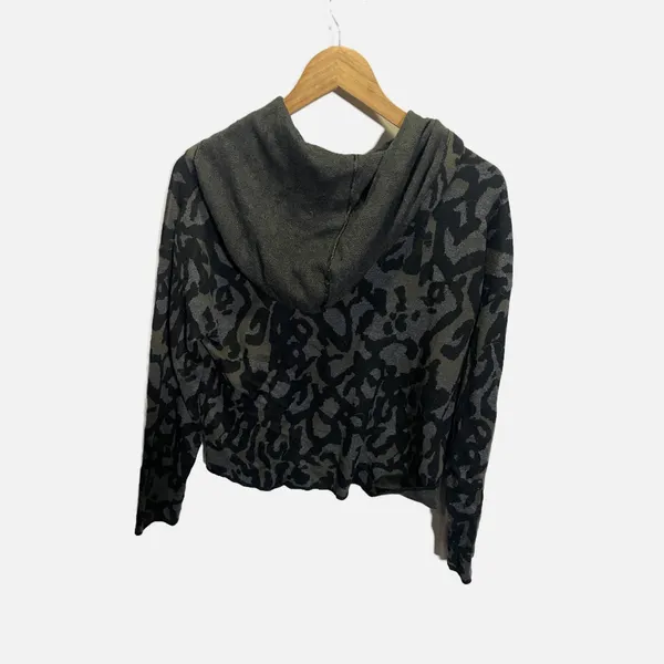 Anthropologie Kasia Knit‎ Hoodie Sweater Green Grey Animal Print Leopard Size M - Image 3