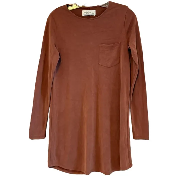 Abercrombie & Fitch Shirt Dress Long Sleeve Mini Dress Sz Small Tan Brown - Image 2