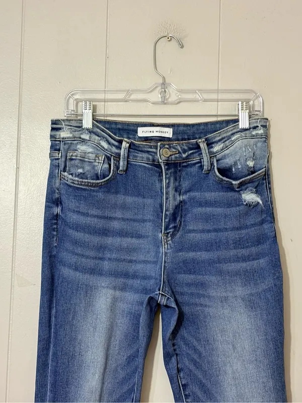 Vervet Flying Monkey High Rise Flare Jeans Womens 29 Distressed Raw Hem Stretch Blue - Image 2