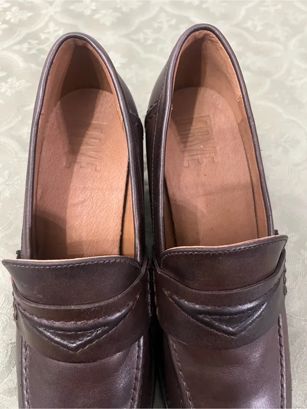 Flye heels Classic Women's Brown Leather Block Heel Loafers - Image 4
