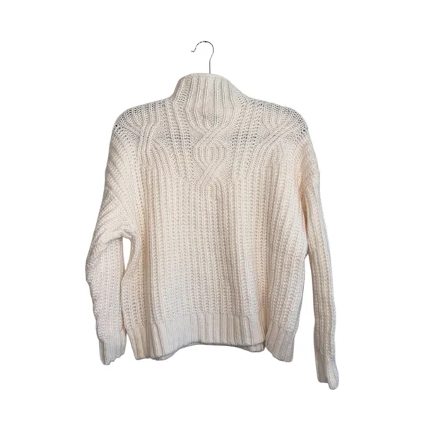 Aerie Ivory White Cable Knit Sweater Mock Turtleneck Wool Cozy - Image 5