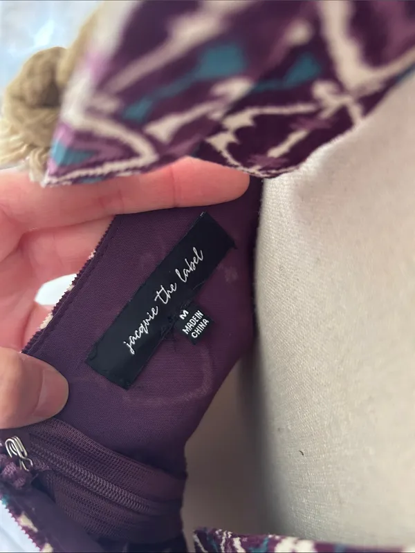 Anthropologie Boho cottage purple corduroy cotton puff sleeve square neck babydoll dress L - Image 11