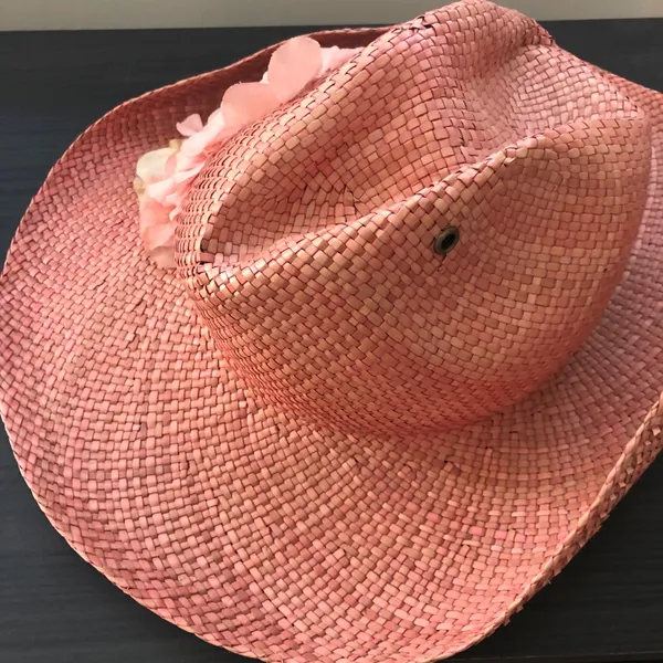 Vintage Liz Claiborne Pink Straw Cowboy Hat with Floral Flower Accent - Image 6