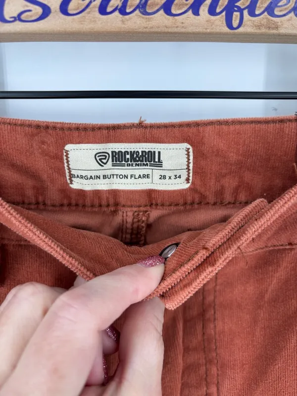 Rock & Roll high row rust corduroy high row button flare new 28 x 34 - Image 2