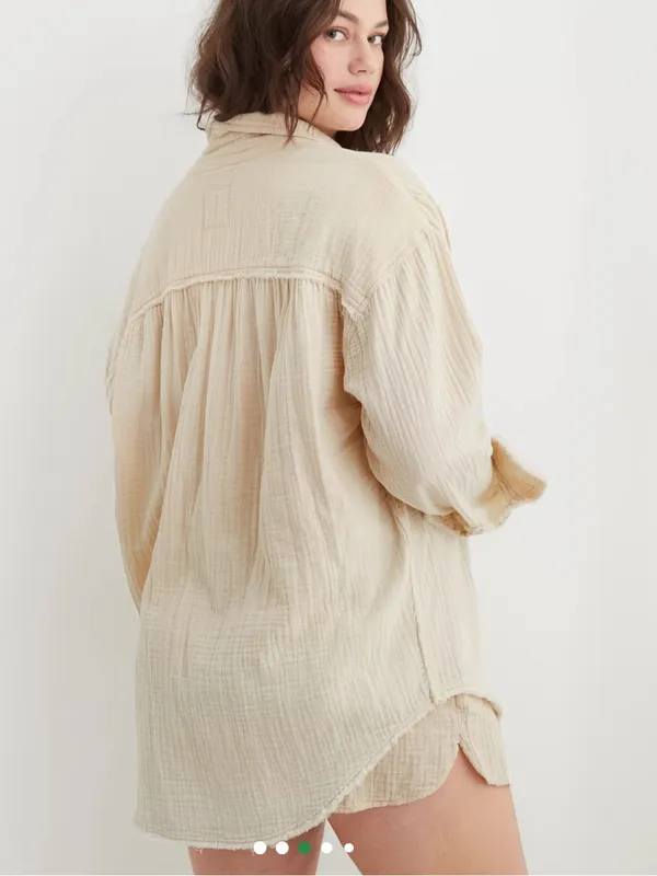 Aerie Beige Gauzy Cover Up Shirt - Image 2