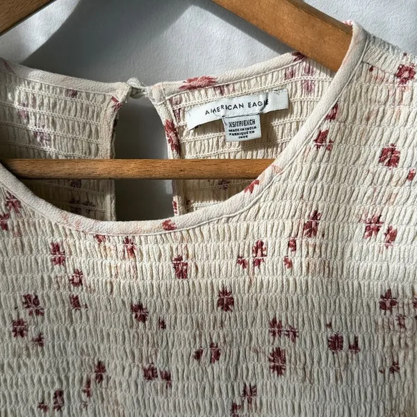 American Eagle Ivory Long Sleeve Smocked Floral Babydoll Dress - Image 4