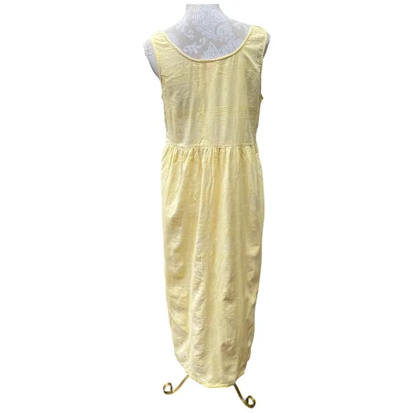 Vtg SITA Butter Yellow Sundress M Cotton Cottage Cabin Boho Plaid Texture Pocket - Image 10