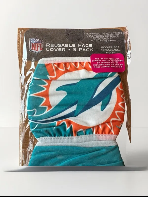 NFL Miami Dolphins Reusable Face Mask Set 3 Pack - Teal Orange White - Image 2