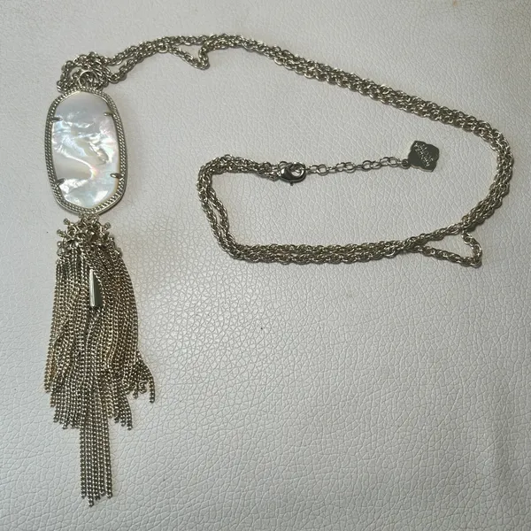 Kendra‎ Scott Rayne Necklace White Mother of Pearl Stone Gold Tassel Pendant - Image 2