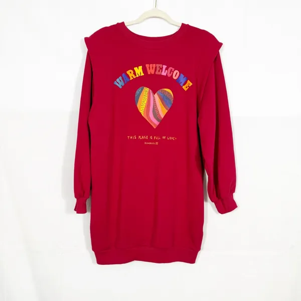 Farm Rio X Anthropologie Warm Welcome Sweatdress Sweatshirt Dress Burgundy Red - Image 3
