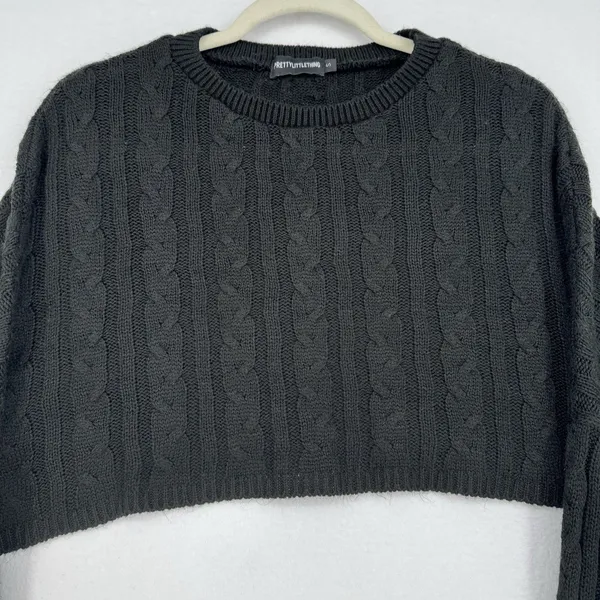 PrettyLittleThing Cable Knit Shrug Sweater Women’s S Black Extreme Crop Bolero - Image 3