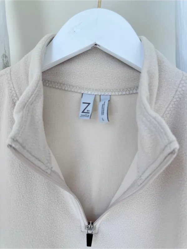 Zella Cream Half-Zip Soft Fleece Pullover w Kangaroo Front Pockets Size Large - Image 7