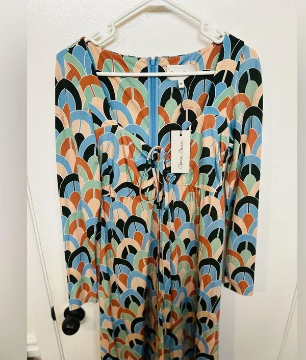 $695 CARA CARA Loretta Dress Geo Dew Moss Sz Small New - Image 3